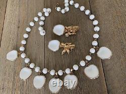 Earrings Necklace Trifari Set Milk Glass Apple Rare Pat Pend