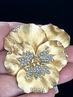 Elegant Alfred Philippe Crown Trifari Pave' Trifanium Pansy Floral Brooch Tg1