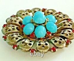 Estate Jewelry Alfred Philippe Crown Trifari Sterling Turquoise Brooch Fur Clip