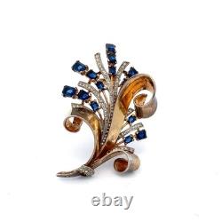 Estate Philippe TRIFARI Sterling Sapphire Rhinestone Burst Spray Fur Clip Pin