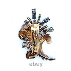 Estate Philippe TRIFARI Sterling Sapphire Rhinestone Burst Spray Fur Clip Pin
