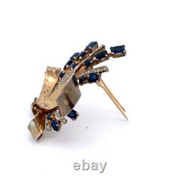 Estate Philippe TRIFARI Sterling Sapphire Rhinestone Burst Spray Fur Clip Pin