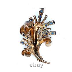 Estate Philippe TRIFARI Sterling Sapphire Rhinestone Burst Spray Fur Clip Pin