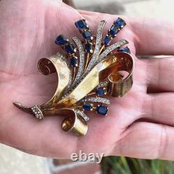 Estate Philippe TRIFARI Sterling Sapphire Rhinestone Burst Spray Fur Clip Pin