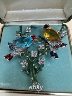 Extremely Rare Trifari Alfred Philippe Book Piece 2 Birds On a Flowering Branch