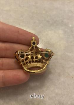 Extremely Rare Trifari Alfred Philippe Emerald Ruby Rhinestone Crown Brooch Pin