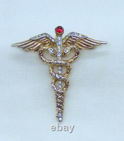 Extremely Rare WWII Era Crown Trifari Alfred Philippe Sterling Caduceus Brooch
