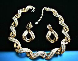Fabulous Crown Trifari Alfred Philippe Rhodium Set Clear Baguettes Necklace Set