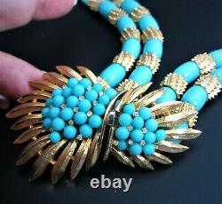 Fabulous Crown Trifari Alfred Philippe Trifanium Faux Turquoise Beads Necklace