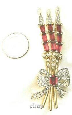Fabulous Mazer or Alfred Philippe Crown Trifari Ruby Red Floral Bouquet Brooch