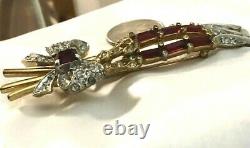 Fabulous Mazer or Alfred Philippe Crown Trifari Ruby Red Floral Bouquet Brooch