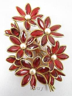 Gorgeous Large Trifari Alfred Philippe Poured Glass Look Red Flower Pin Clip