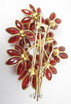 Gorgeous Large Trifari Alfred Philippe Poured Glass Look Red Flower Pin Clip