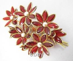 Gorgeous Large Trifari Alfred Philippe Poured Glass Look Red Flower Pin Clip