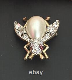 Gorgeous Scarce Alfred Philippe Trifari Faux Pearl Belly Pave Fly Bug Pin Brooch