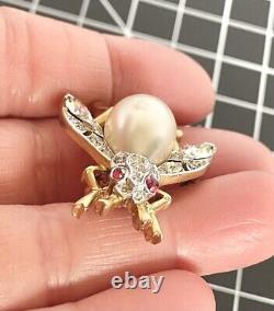 Gorgeous Scarce Alfred Philippe Trifari Faux Pearl Belly Pave Fly Bug Pin Brooch