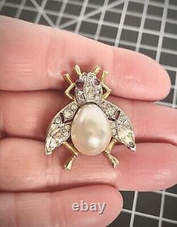 Gorgeous Scarce Alfred Philippe Trifari Faux Pearl Belly Pave Fly Bug Pin Brooch