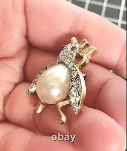 Gorgeous Scarce Alfred Philippe Trifari Faux Pearl Belly Pave Fly Bug Pin Brooch
