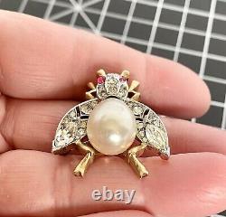 Gorgeous Scarce Alfred Philippe Trifari Faux Pearl Belly Pave Fly Bug Pin Brooch