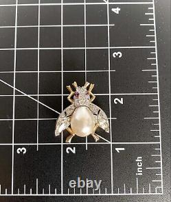 Gorgeous Scarce Alfred Philippe Trifari Faux Pearl Belly Pave Fly Bug Pin Brooch