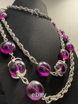 HTF VTG Crown Trifari Phillippe Waterfall Companion Purple Opera Necklace