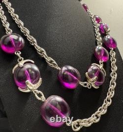 HTF VTG Crown Trifari Phillippe Waterfall Companion Purple Opera Necklace