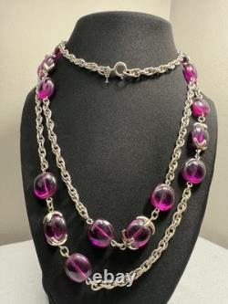 HTF VTG Crown Trifari Phillippe Waterfall Companion Purple Opera Necklace