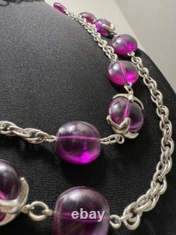 HTF VTG Crown Trifari Phillippe Waterfall Companion Purple Opera Necklace