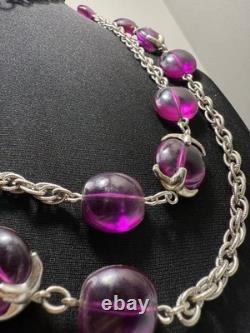 HTF VTG Crown Trifari Phillippe Waterfall Companion Purple Opera Necklace