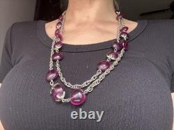 HTF VTG Crown Trifari Phillippe Waterfall Companion Purple Opera Necklace
