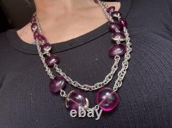 HTF VTG Crown Trifari Phillippe Waterfall Companion Purple Opera Necklace