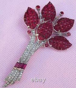 Huge Rare Invisible Set Ruby Waffle Stone RS Brooch Alfred Philippe Trifari KTF