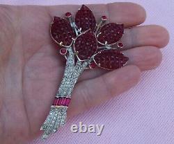 Huge Rare Invisible Set Ruby Waffle Stone RS Brooch Alfred Philippe Trifari KTF