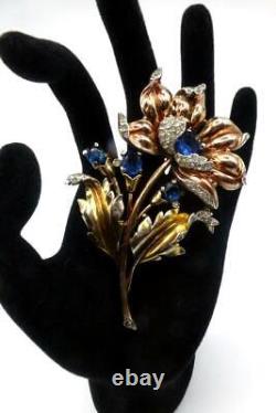 Huge! Trifari 1942 Philippe Yellow & Rose Gold-plated Sapphire Brooch/Fur Clip
