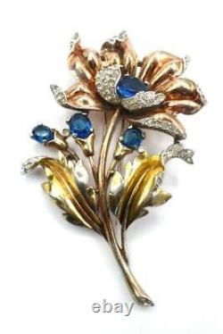 Huge! Trifari 1942 Philippe Yellow & Rose Gold-plated Sapphire Brooch/Fur Clip