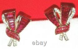 Important Alfred Philippe Signed Crown Trifari Invisibly Set Earrings Rare-minty