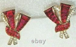 Important Alfred Philippe Signed Crown Trifari Invisibly Set Earrings Rare-minty