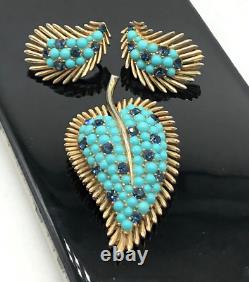 Important Crown Trifari Alfred Philippe Mogul Paisley Brooch & Earrings Set