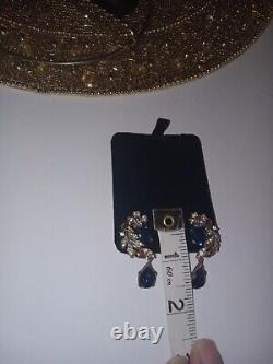 Important Crown Trifari Alfred Philippe Rhinestone Earrings large Blue Gem OMG