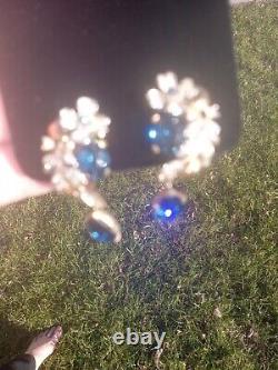 Important Crown Trifari Alfred Philippe Rhinestone Earrings large Blue Gem OMG