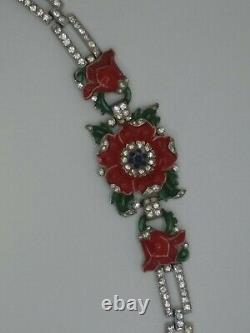 Important Trifari Alfred Philippe 1940 Enamel Flower Pave Bracelet