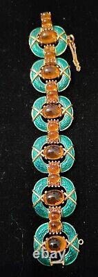 Important Trifari Alfred Philippe Green Enamel & Topaz L'Orient Bracelet Rare