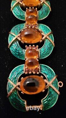Important Trifari Alfred Philippe Green Enamel & Topaz L'Orient Bracelet Rare