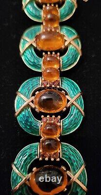 Important Trifari Alfred Philippe Green Enamel & Topaz L'Orient Bracelet Rare