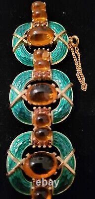 Important Trifari Alfred Philippe Green Enamel & Topaz L'Orient Bracelet Rare