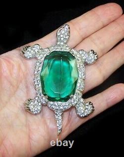 KTF TRIFARI'Alfred Philippe' 1930's Large Deco Emerald and Pavé Turtle Pin