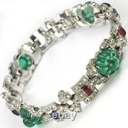 KTF Trifari Alfred Philippe 1930s Jewels of India Emerald Fruit Salads Bracelet