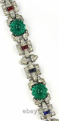 KTF Trifari Alfred Philippe 1930s Jewels of India Emerald Fruit Salads Bracelet