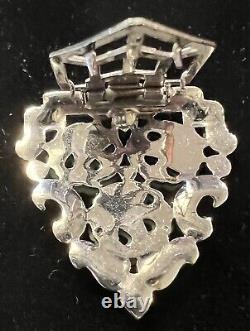 KTF Trifari Alfred Philippe 1930s Ming Series Pave RNSTN Carved Jade Dress Clip