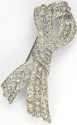 KTF Trifari'Alfred Philippe' Deco Pave Openwork Diamante Bow Pin